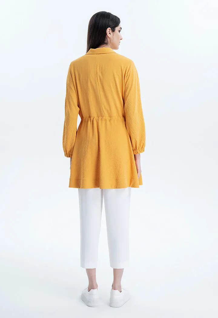 Solid Tunic Blouse With Drawstring Closure