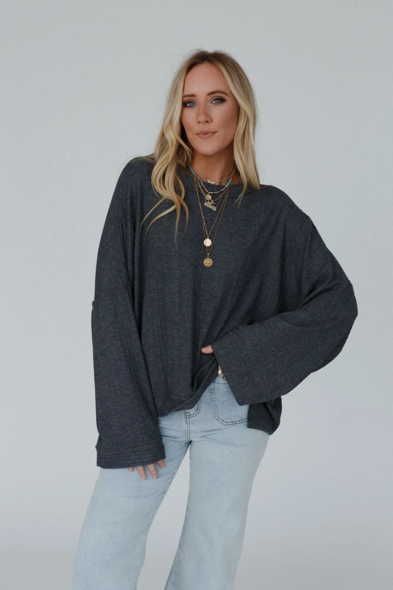 Soul Rhythm Sweater Top - Charcoal