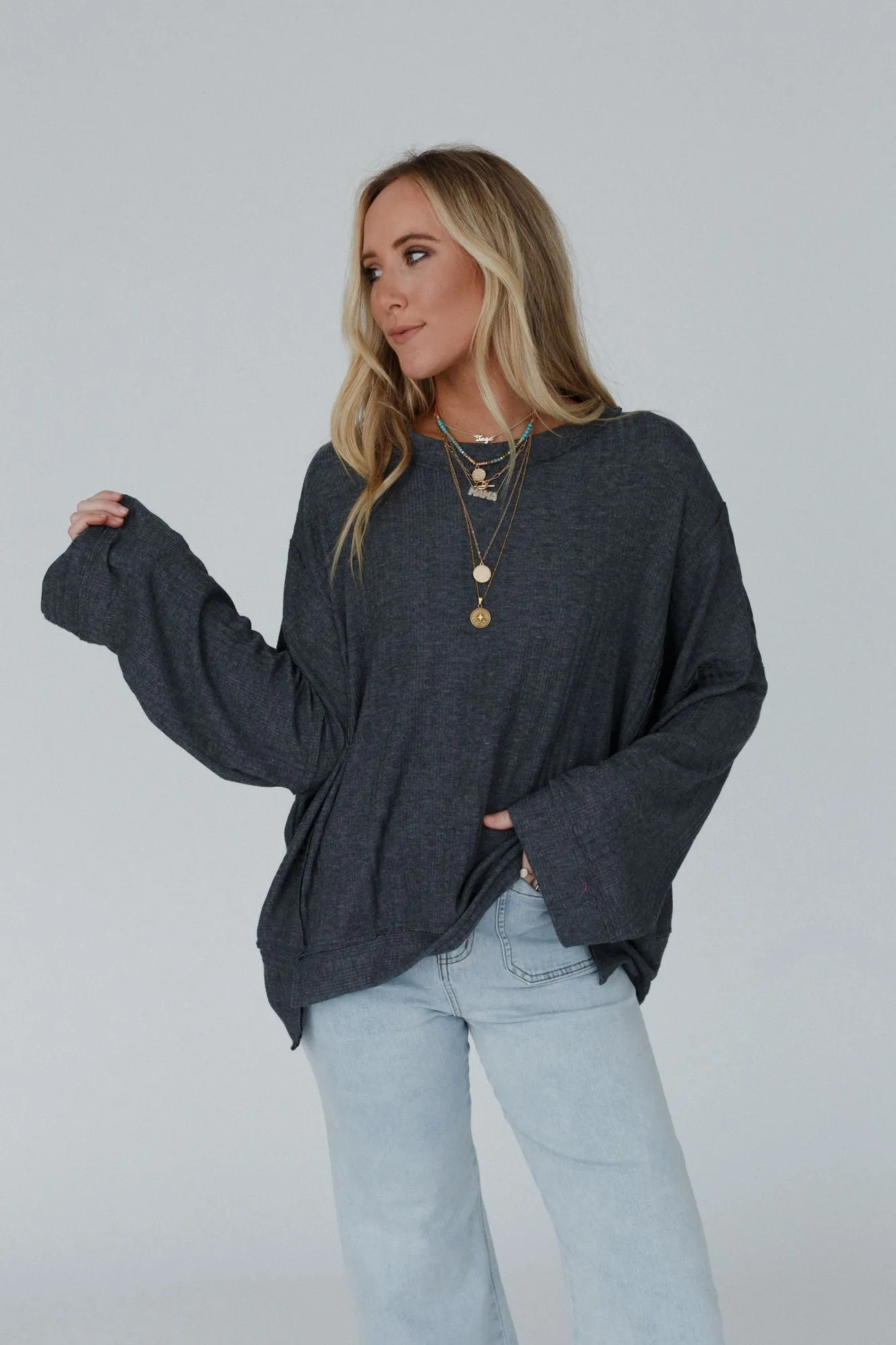 Soul Rhythm Sweater Top - Charcoal