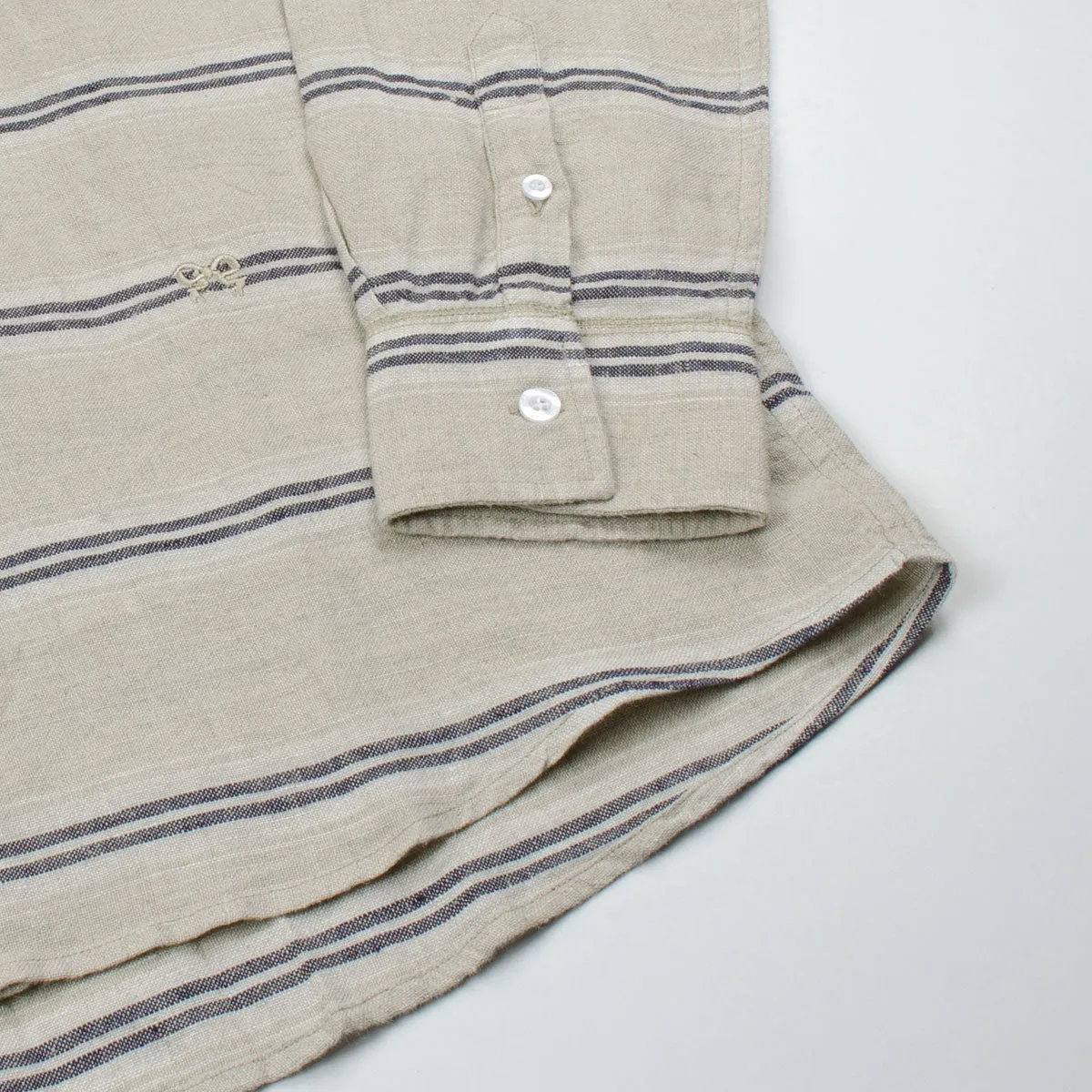 Soulland - Logan Linen Shirt - Beige / Navy Stripes