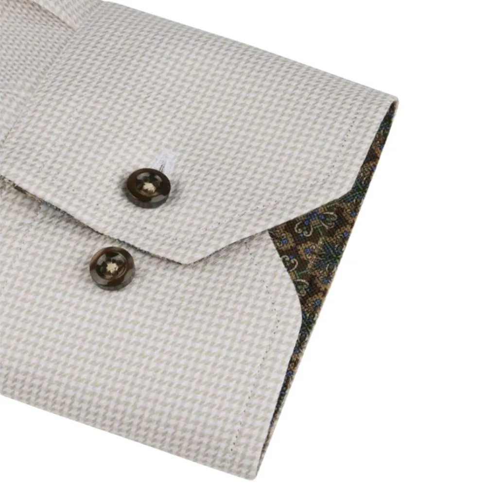 STENSTRÖMS Contrast Micro Patterned Light Brown Shirt | Menswear Online