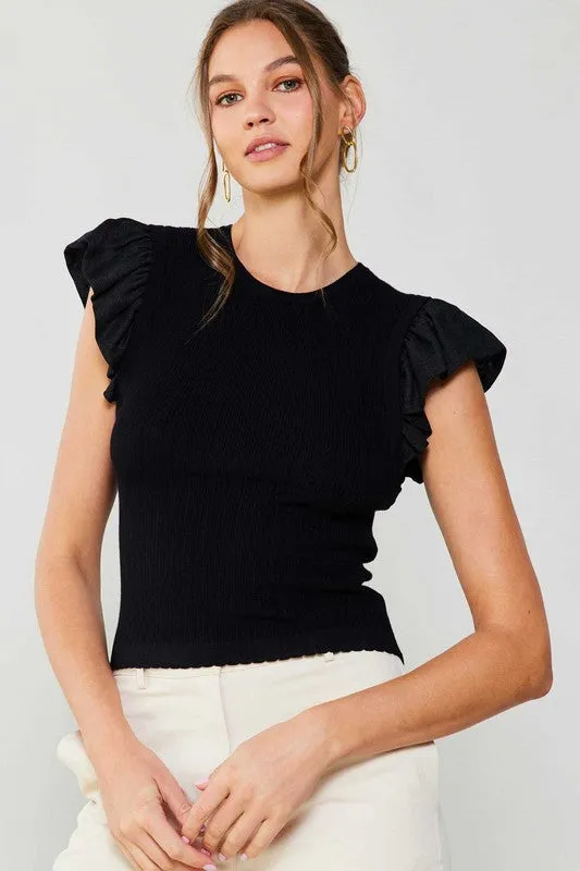 Sweater Top w/ Ruffle Sleeve