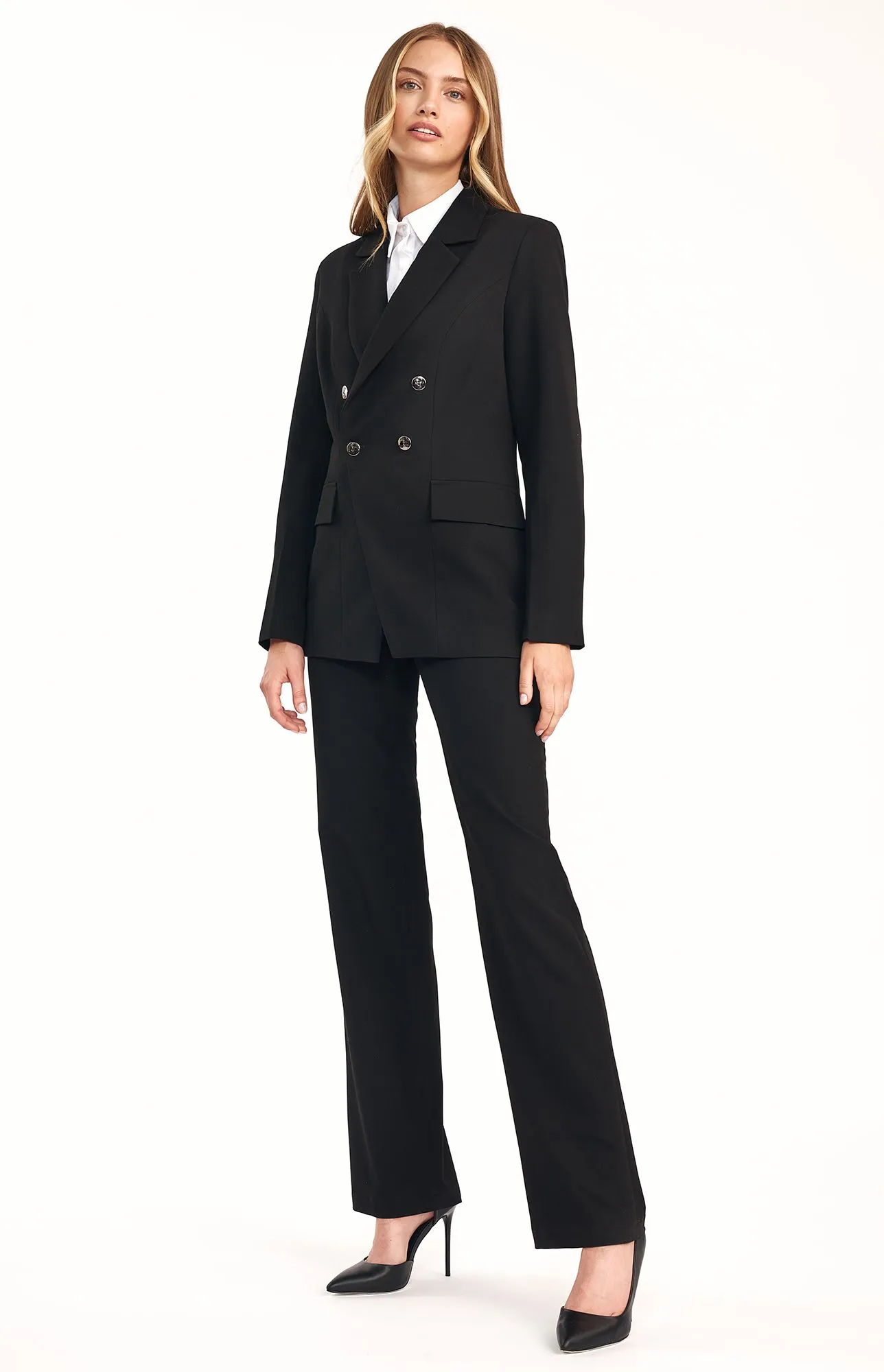 Tailleur pantalon blazer double boutonnage noir