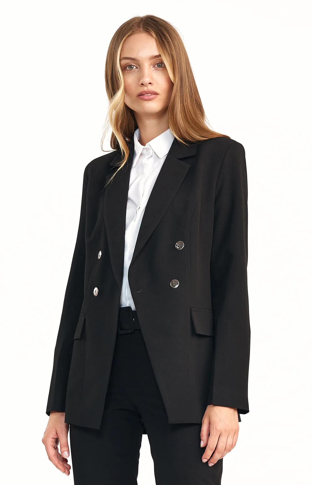 Tailleur pantalon blazer double boutonnage noir