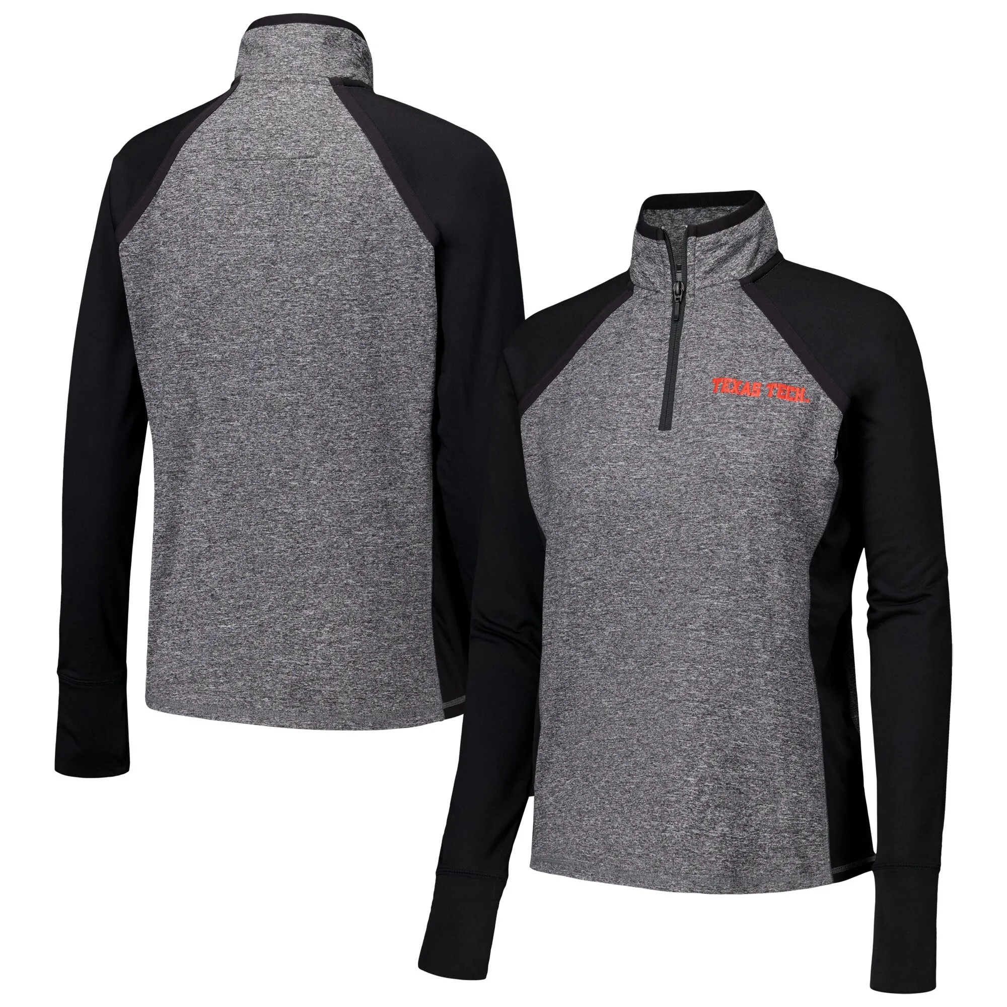 Texas Tech Red Raiders Women's Black/Heather Gray Finalist Raglan Quarter-Zip Jacket