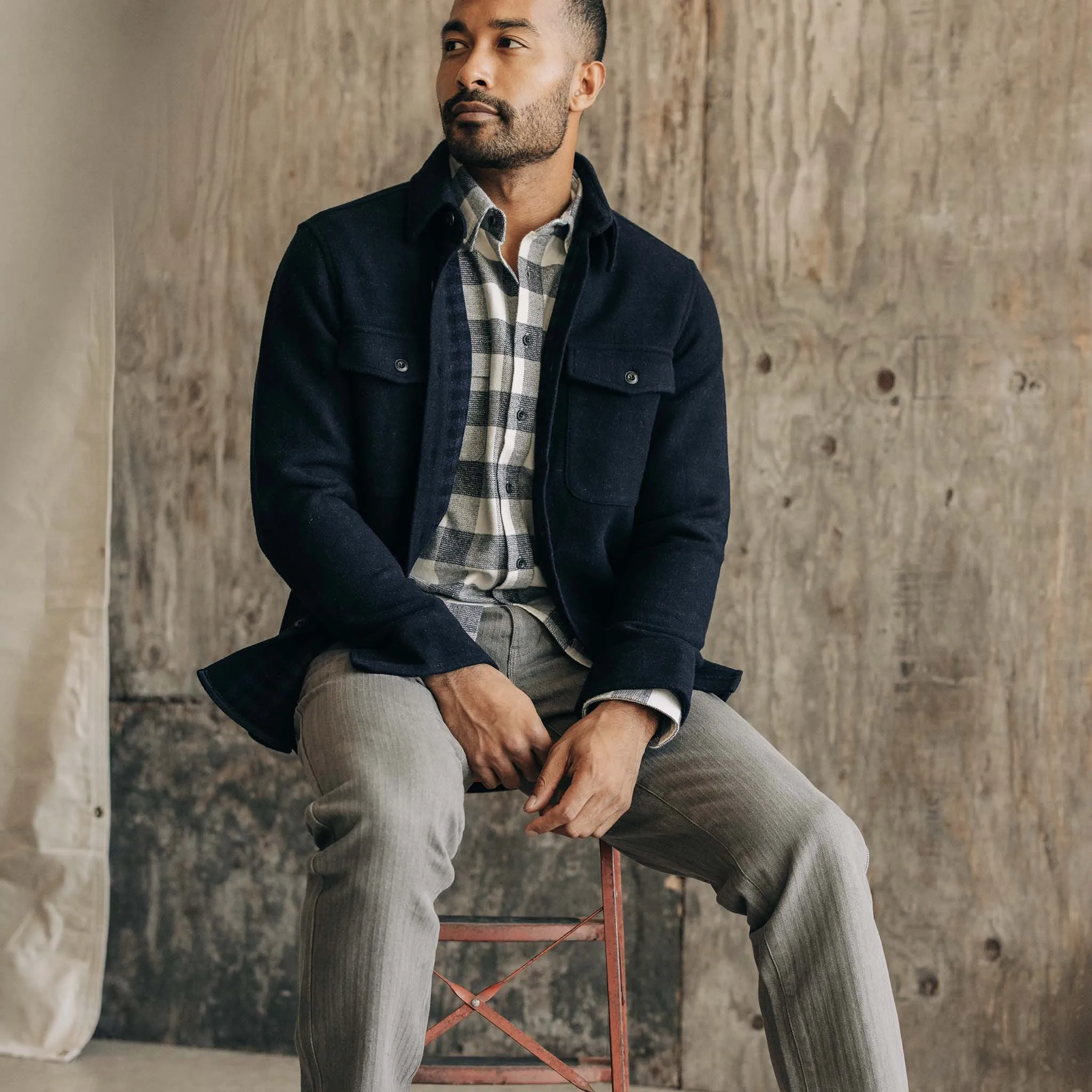 The Maritime Shirt Jacket in Dark Navy Wool