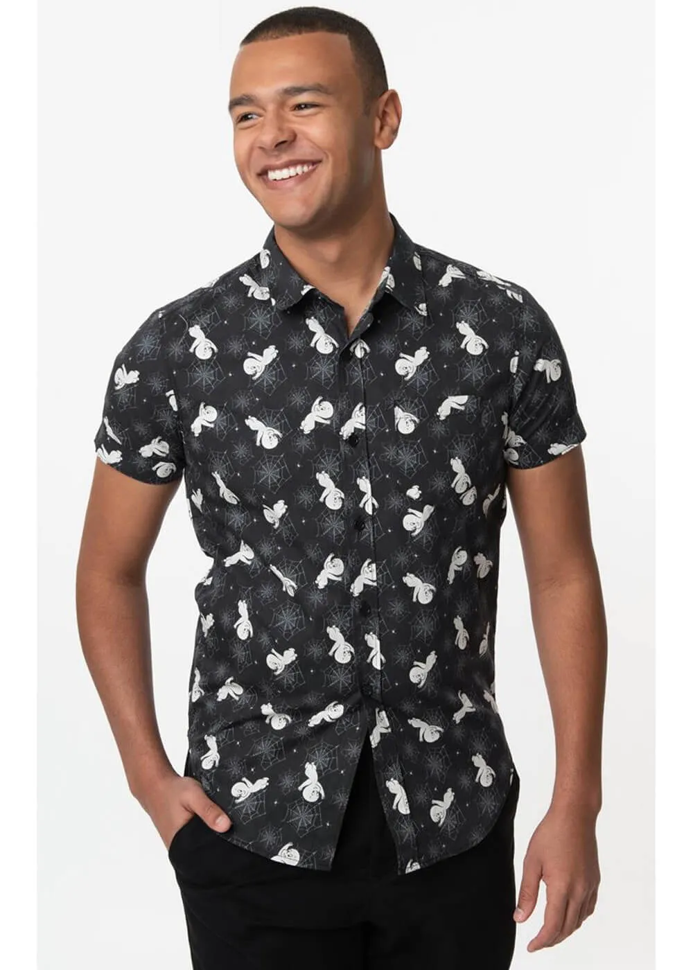 Unique Vintage x Casper Men's Spiderwebs & Ghosts Shirt Black