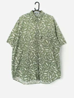 Vintage green shirt with fish hook pattern, short sleeves – 2XL