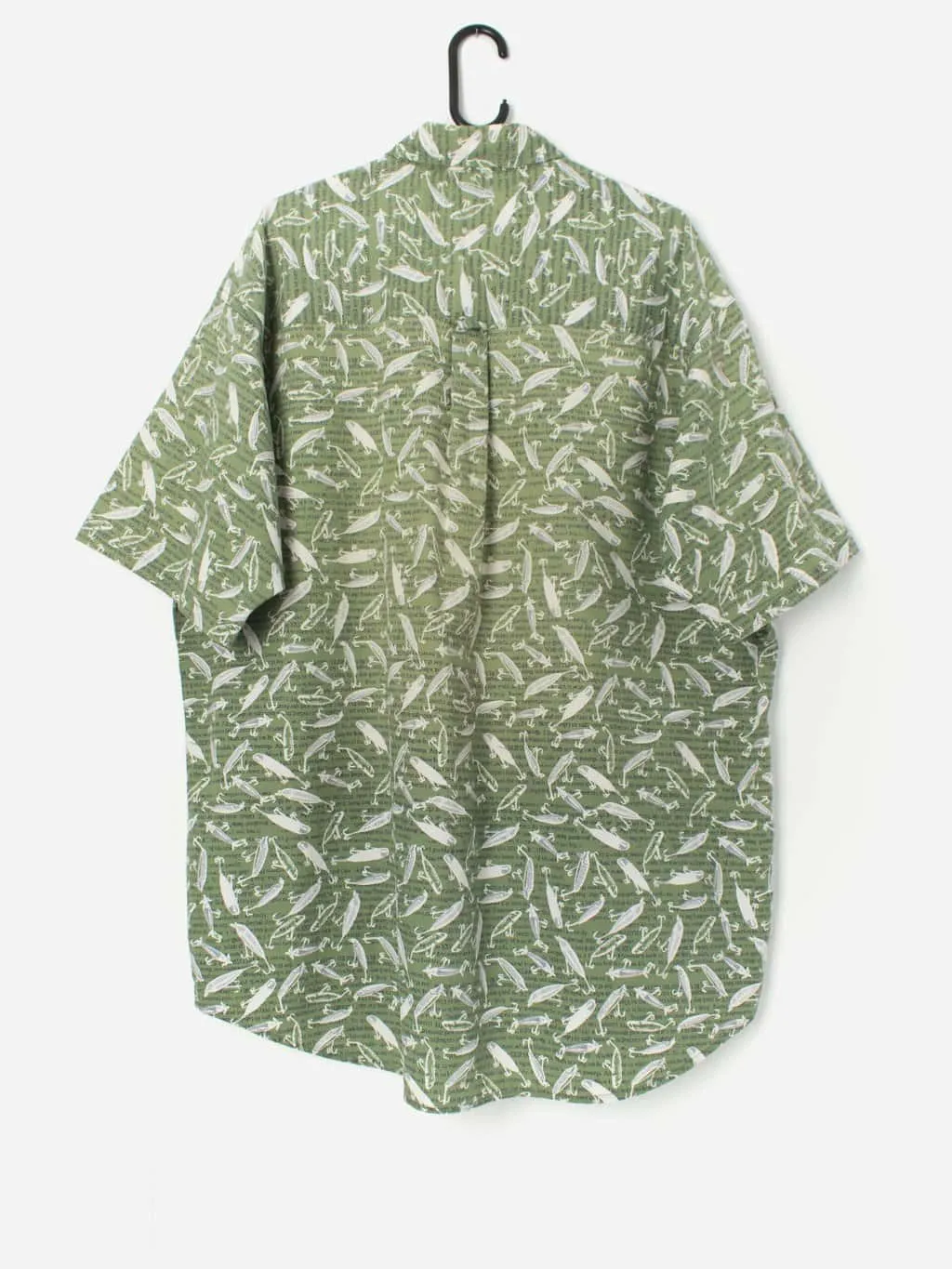 Vintage green shirt with fish hook pattern, short sleeves – 2XL