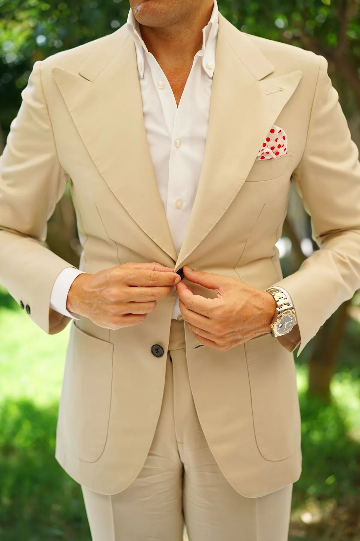 White Cotton with Large Red Polka Dots Pocket Square