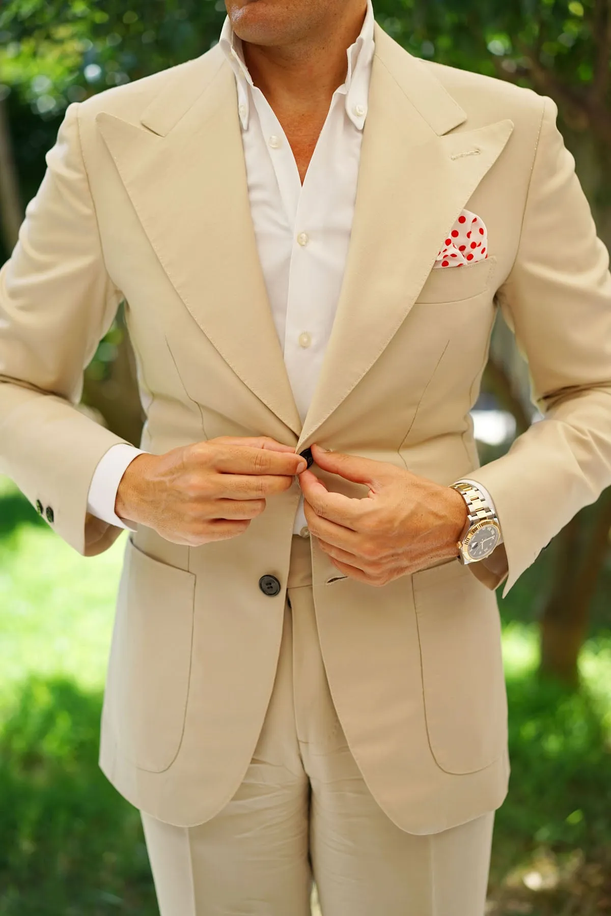 White Cotton with Large Red Polka Dots Pocket Square