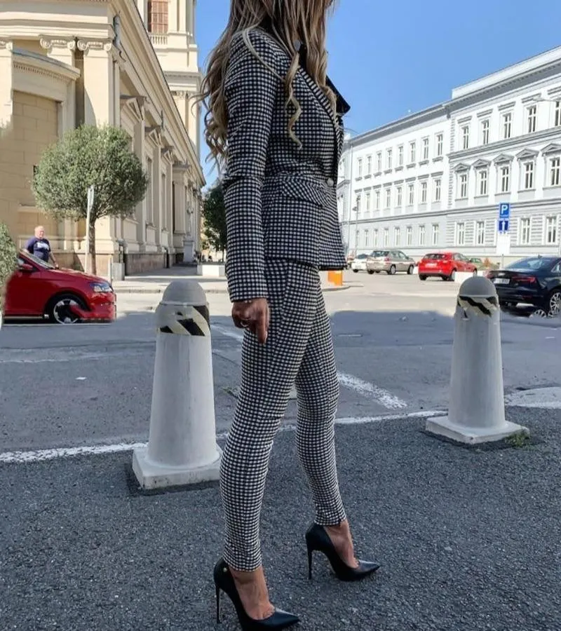 Women Plaid Pencil Pantsuit