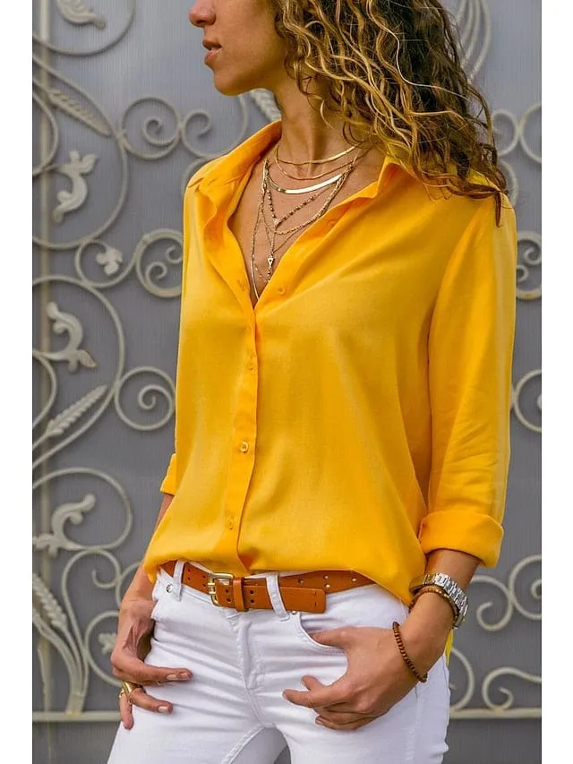 Women's Long Sleeve Black, White, and Yellow Shirt Blouse