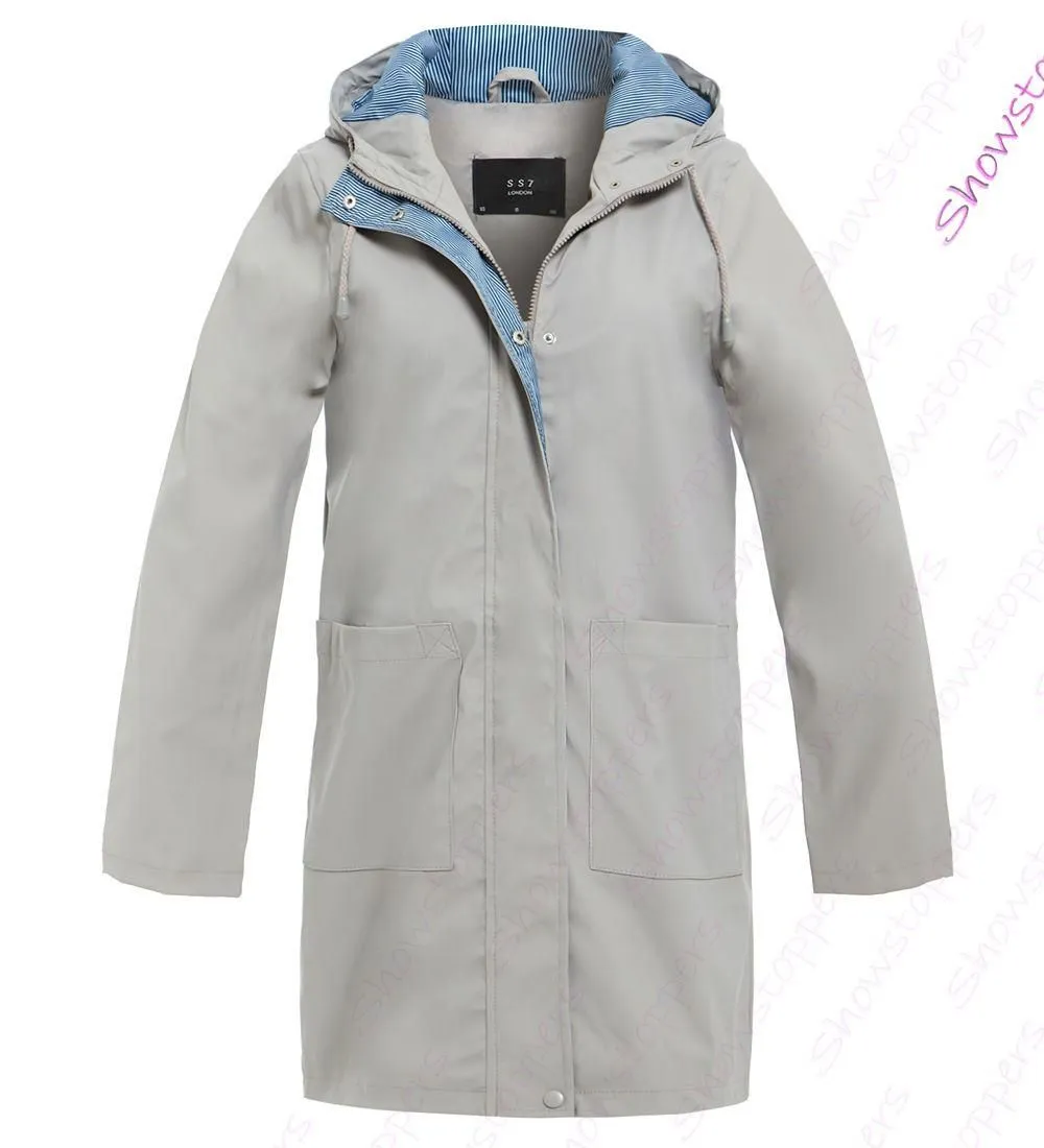 Womens Rain Mac Waterproof Long Raincoat Ladies Jacket Size 8 10 12 14 16 Grey