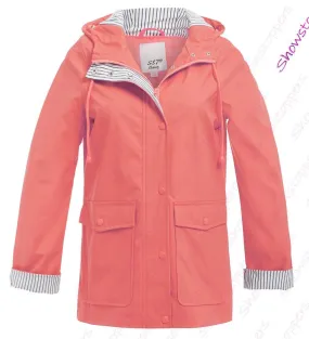 Womens Rain Mac Waterproof Raincoat Ladies Jacket Size 8 10 12 14 16 18 Salmon