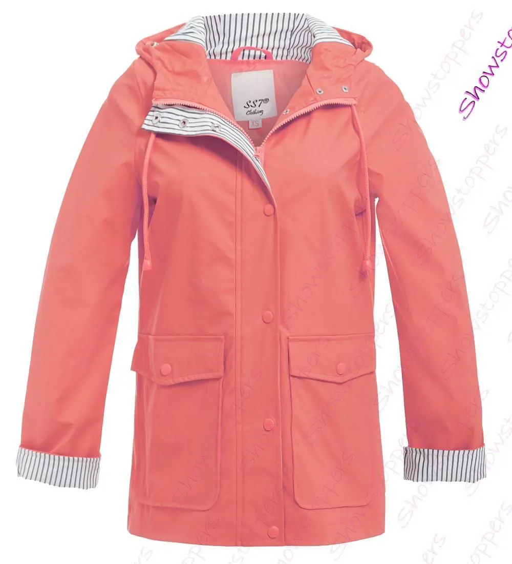 Womens Rain Mac Waterproof Raincoat Ladies Jacket Size 8 10 12 14 16 18 Salmon