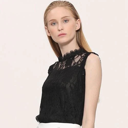 Women's Summer Style Lace Sleeveless Solid Hollow Out O-Neck Blouse