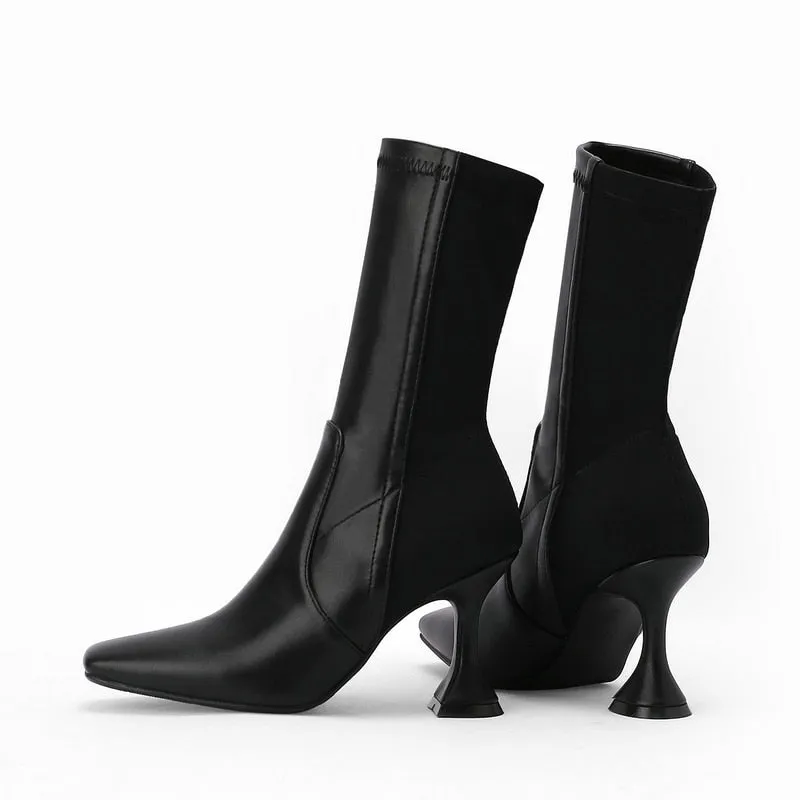 Women's Winter Elastic Flock Comfort Noble Ankle High Heels Sock Boots